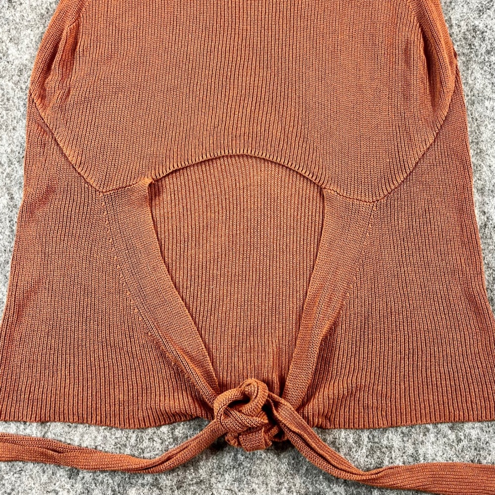 Rust Knit Sleeveless Top Women L Open Back Tie Boho Chic Earthy Casual Coastal - Picture 7 of 11